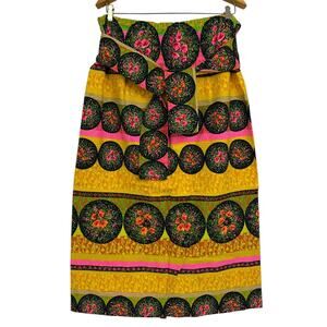 Vtg 60s Barkcloth Skirt Womens Multi Floral Slit Mr B Of California 37" Waist
